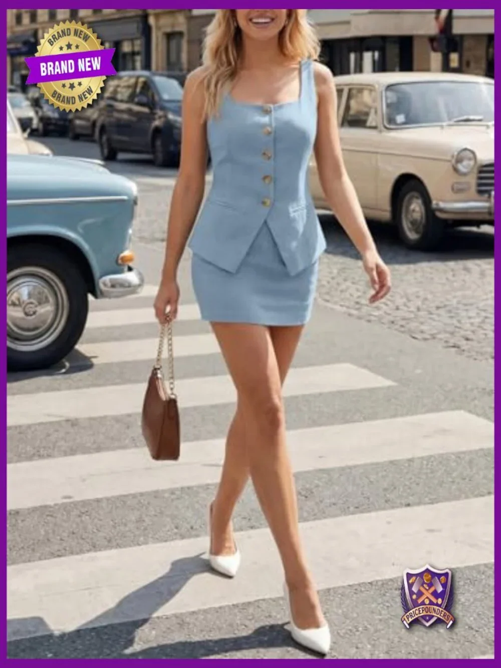 2 Piece Skirt Set Summer Business Casual Matching Vest Top Sleeveless Suit Set